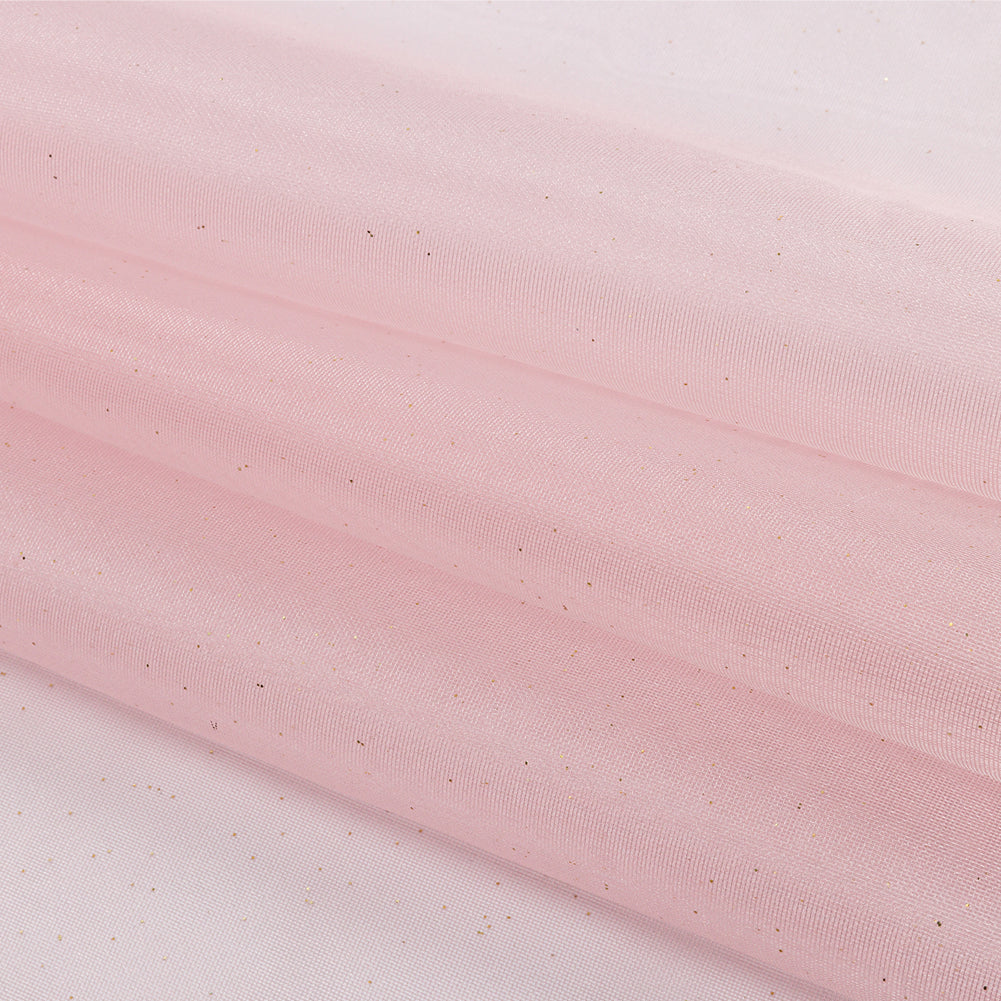 Polyester Mesh Organza with Gold Glitter - Baby Pink - Starlight Collection - Folded