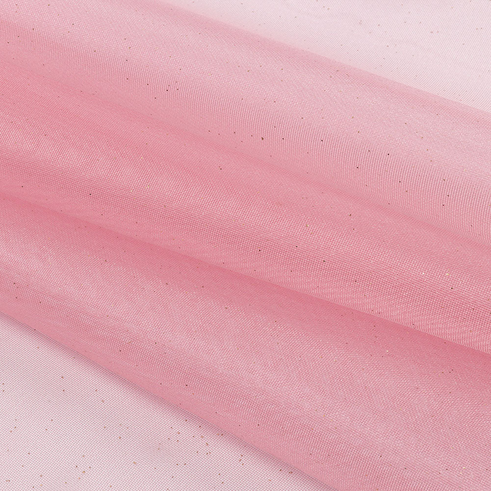 Polyester Mesh Organza with Gold Glitter - Bubblegum - Starlight Collection - Folded