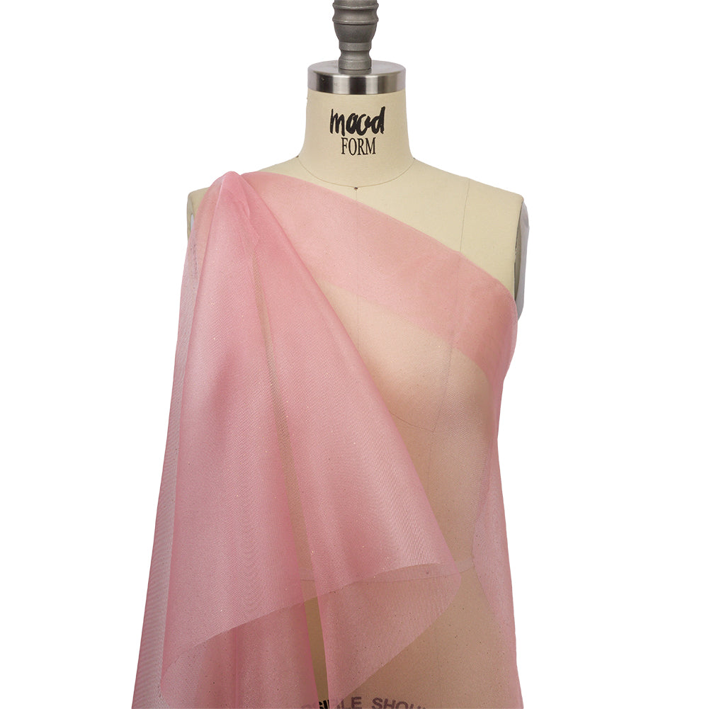 Polyester Mesh Organza with Gold Glitter - Bubblegum - Starlight Collection - Drape