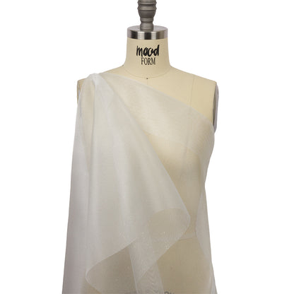 Polyester Mesh Organza with Silver Glitter - White - Starlight Collection