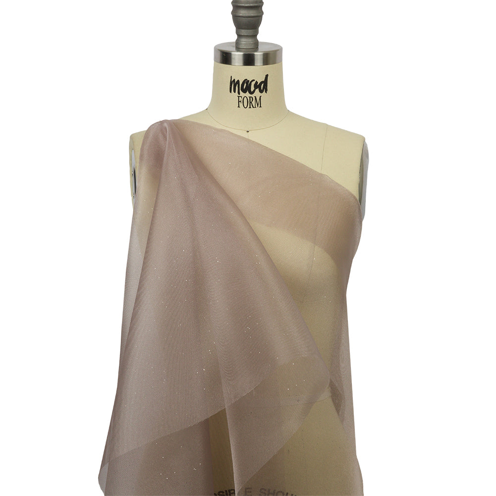 Polyester Mesh Organza with Silver Glitter - Stone - Starlight Collection - Drape
