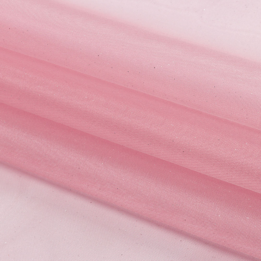 Polyester Mesh Organza with Silver Glitter - Bubblegum - Starlight Collection - Folded