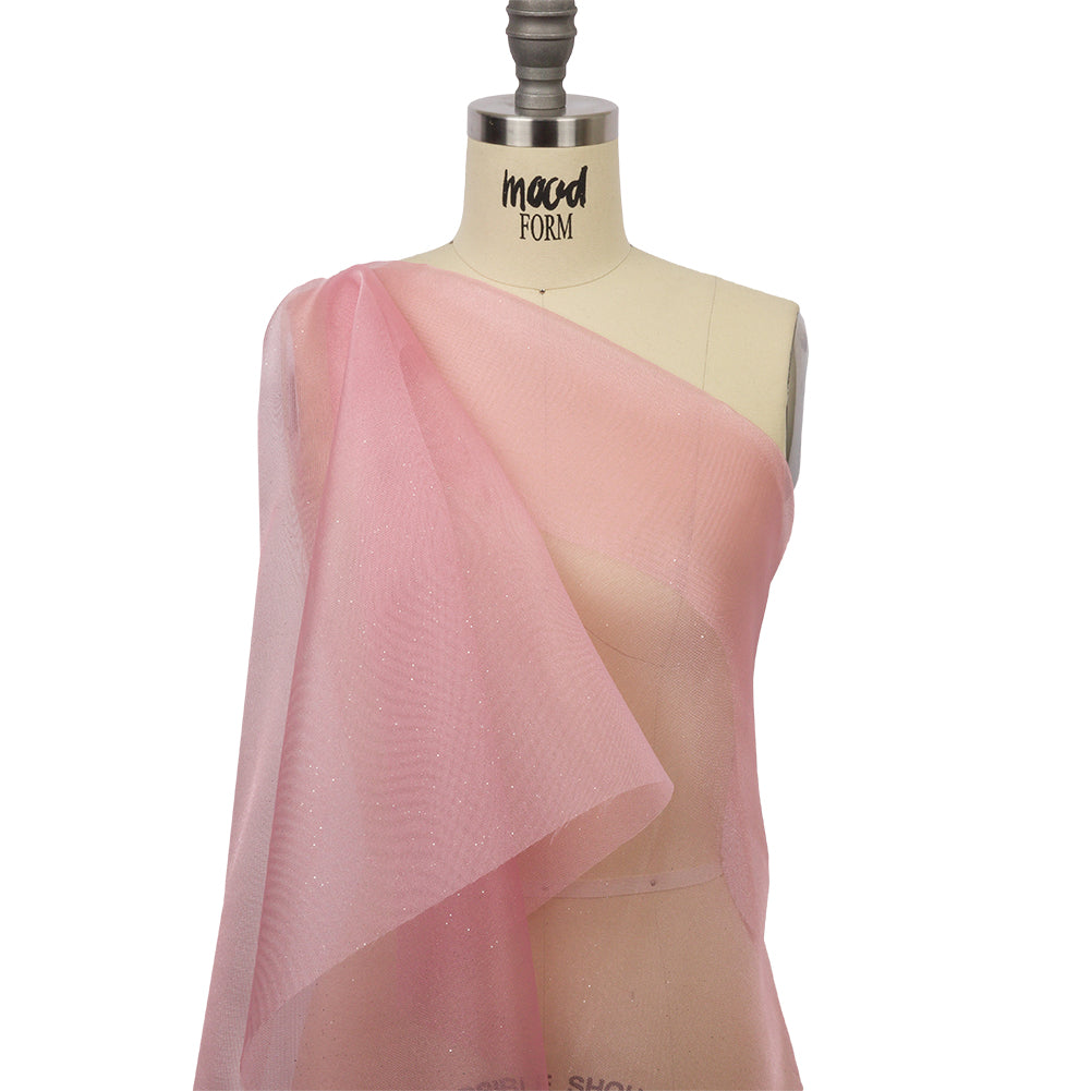 Polyester Mesh Organza with Silver Glitter - Bubblegum - Starlight Collection - Drape