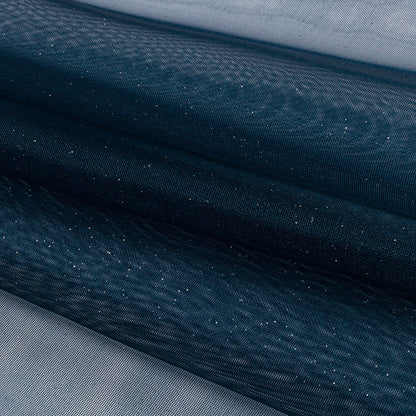 Polyester Mesh Organza with Silver Glitter - Navy - Starlight Collection
