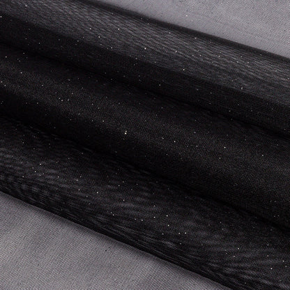 Polyester Mesh Organza with Silver Glitter - Black - Starlight Collection