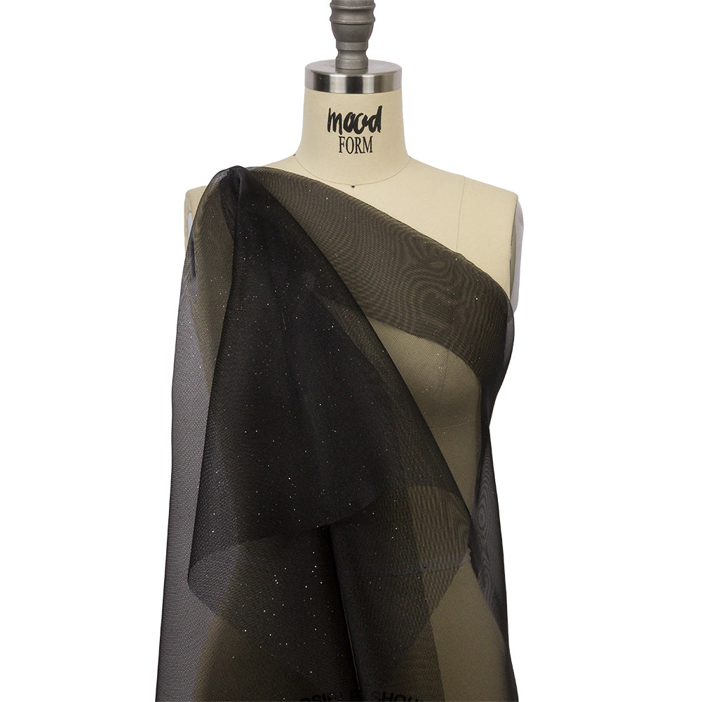 Polyester Mesh Organza with Silver Glitter - Black - Starlight Collection - Drape