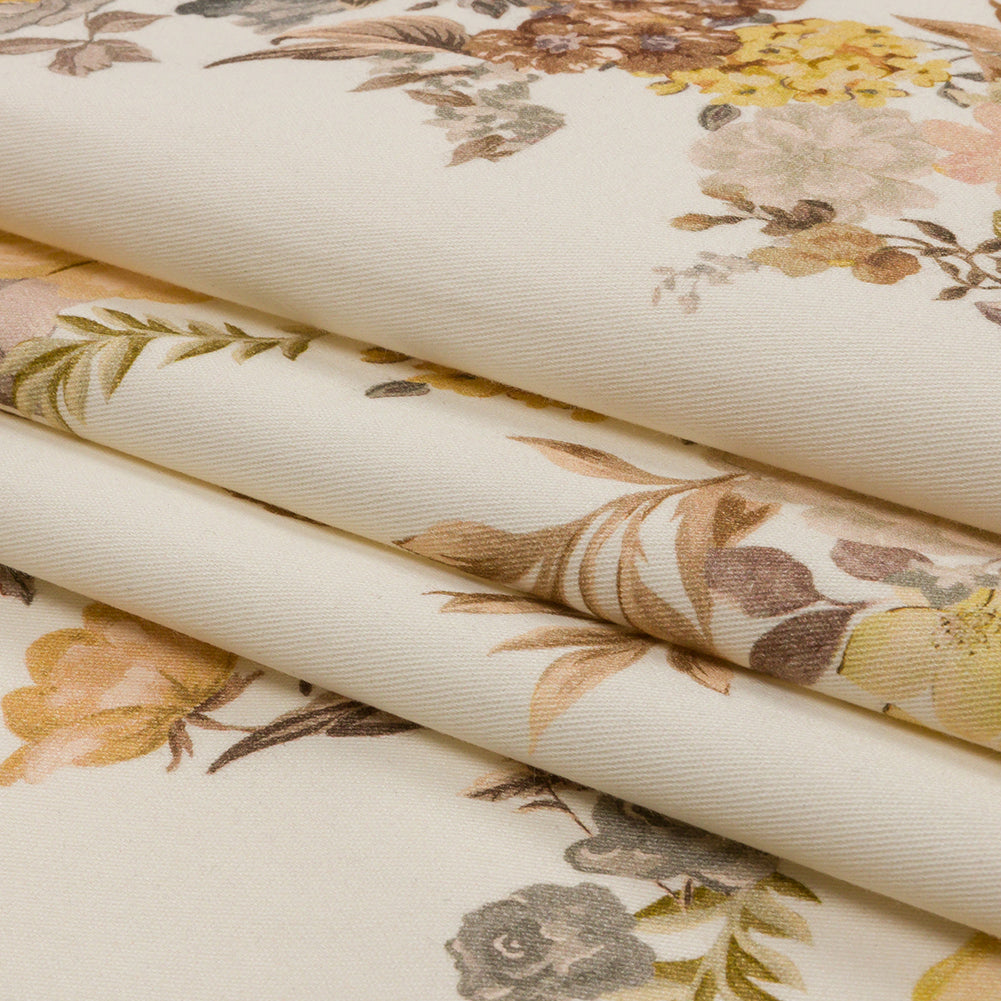 Brushed Stretch Cotton Twill Panel - Cream, Pink and Peach Floral Columns - Mood Exclusive Parthenon Petals Folded