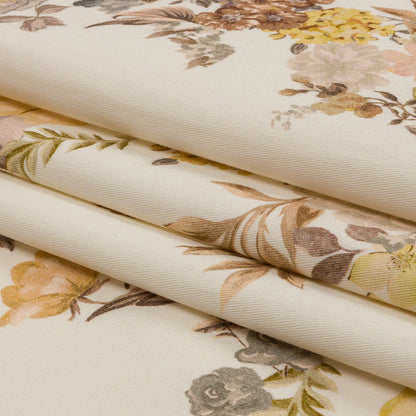 Brushed Stretch Cotton Twill Panel - Cream, Pink and Peach Floral Columns - Mood Exclusive Parthenon Petals Folded