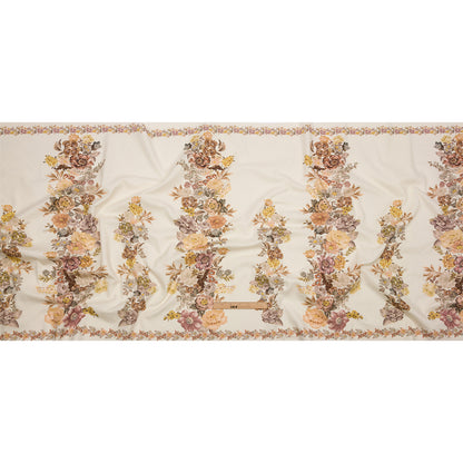 Brushed Stretch Cotton Twill Panel - Cream, Pink and Peach Floral Columns - Mood Exclusive Parthenon Petals Full