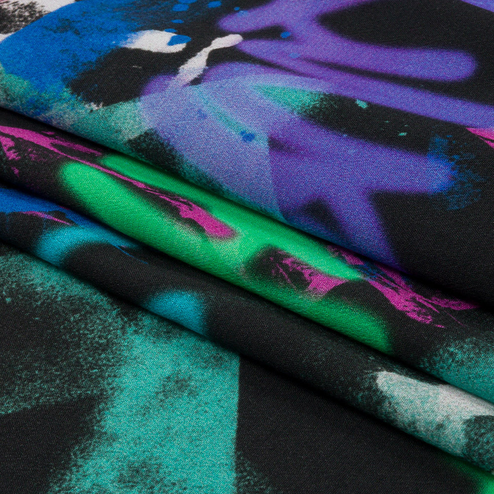 Sustainable Viscose Crepe Print - Black, Turquoise and Green Graffiti - Mood Exclusive Basquiat Beat Folded