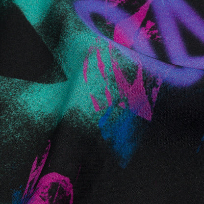 Sustainable Viscose Crepe Print - Black, Turquoise and Green Graffiti - Mood Exclusive Basquiat Beat Detail