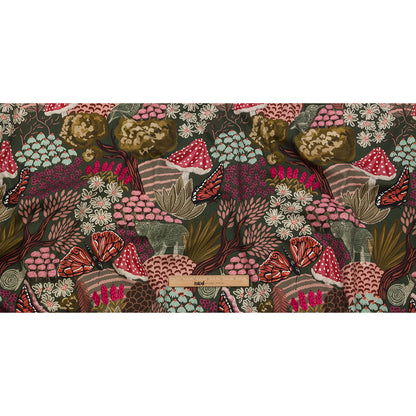 Stretch Cotton Twill Print - Red and Green Mushrooms and Flowers - Mood Exclusive Woodland Escape Full
