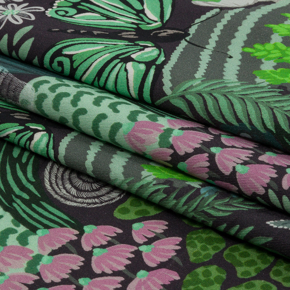 Stretch Cotton Twill Print - Green Mushrooms and Flowers - Mood Exclusive Woodland Escape Folded