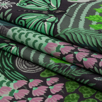 Stretch Cotton Twill Print - Green Mushrooms and Flowers - Mood Exclusive Woodland Escape Folded