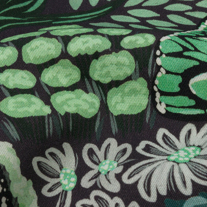 Stretch Cotton Twill Print - Green Mushrooms and Flowers - Mood Exclusive Woodland Escape Detail