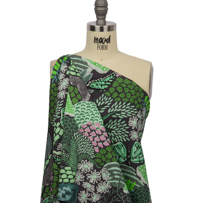 Stretch Cotton Twill Print - Green Mushrooms and Flowers - Mood Exclusive Woodland Escape Drape