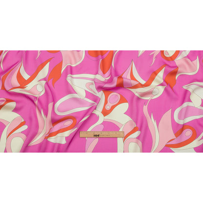 Sustainable and Recycled Viscose Satin Print - Hot Pink, Red-Orange and White Abstract - Mood Exclusive Free Falling Full