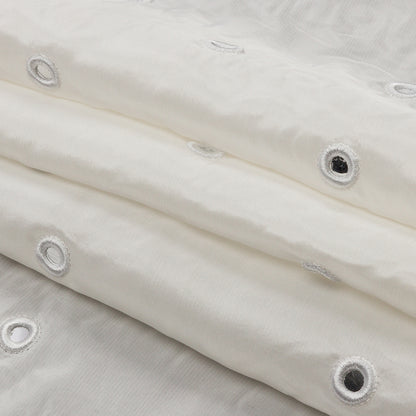White Silk Taffeta with Embroidered Mirror Polka Dots Folded