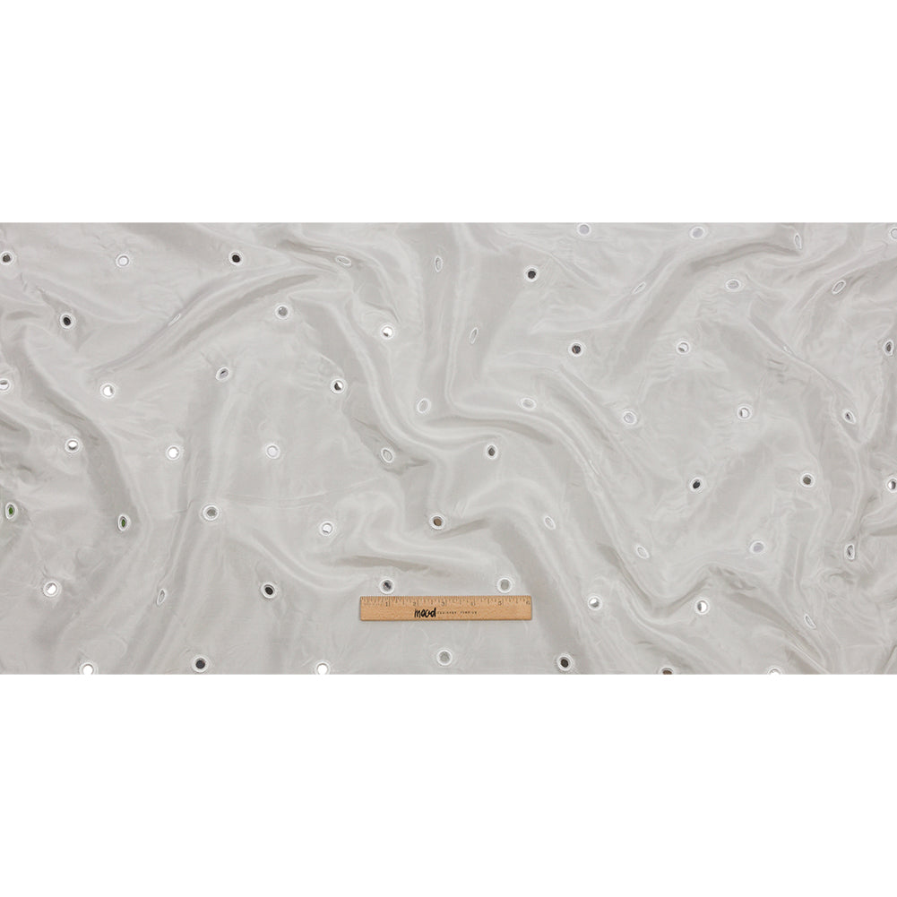 White Silk Taffeta with Embroidered Mirror Polka Dots Full