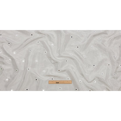 White Silk Taffeta with Embroidered Mirror Polka Dots Full