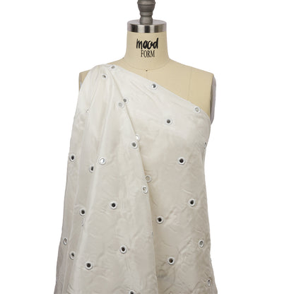 White Silk Taffeta with Embroidered Mirror Polka Dots Drape