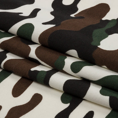 Green, Brown and White Camouflage Cotton Rib Knit Folded