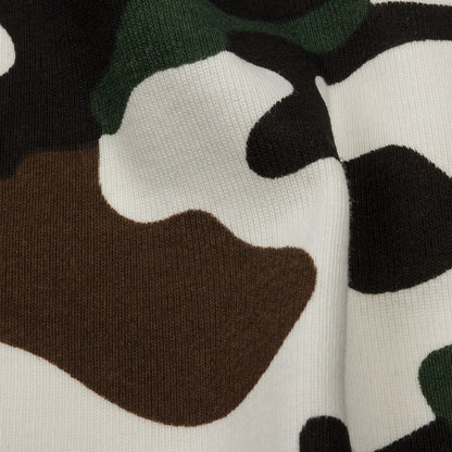 Green, Brown and White Camouflage Cotton Rib Knit Detail