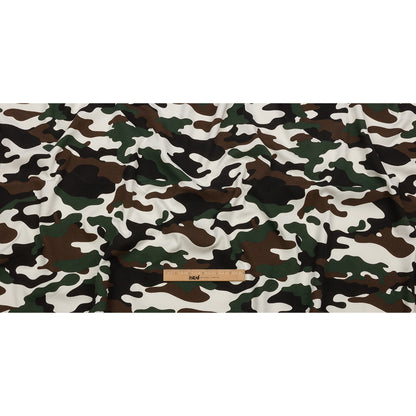 Green, Brown and White Camouflage Cotton Rib Knit Full