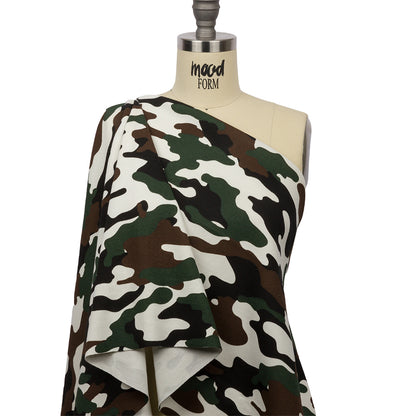 Green, Brown and White Camouflage Cotton Rib Knit Drape