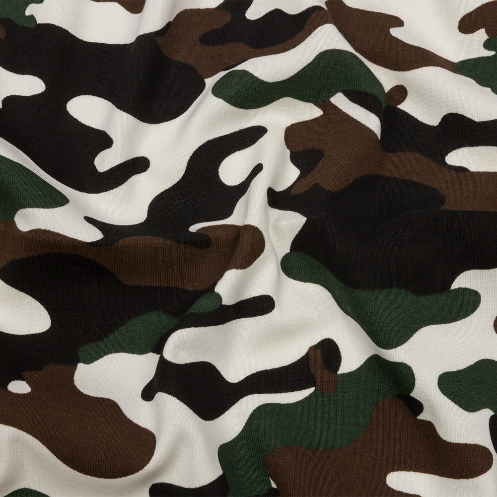 Green, Brown and White Camouflage Cotton Rib Knit