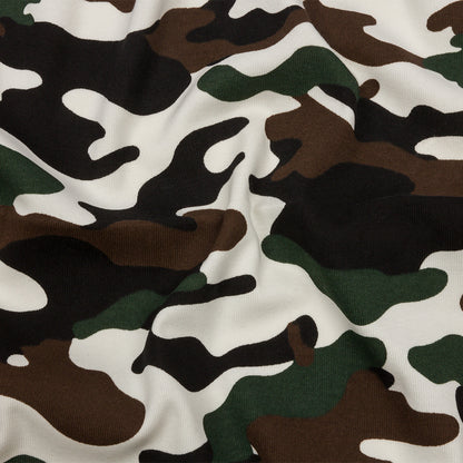 Green, Brown and White Camouflage Cotton Rib Knit