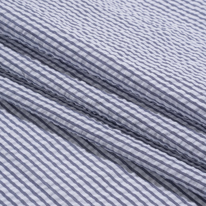 Polyester and Cotton Seersucker - Dark Blue and White Candy Stripes - Wylie Collection