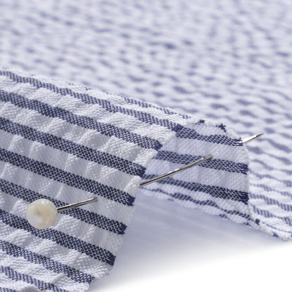 Polyester and Cotton Seersucker - Dark Blue and White Candy Stripes - Wylie Collection