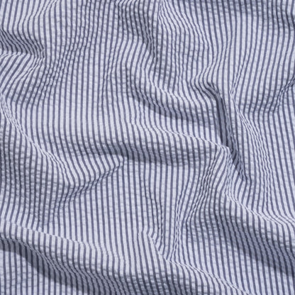 Polyester and Cotton Seersucker - Dark Blue and White Candy Stripes - Wylie Collection
