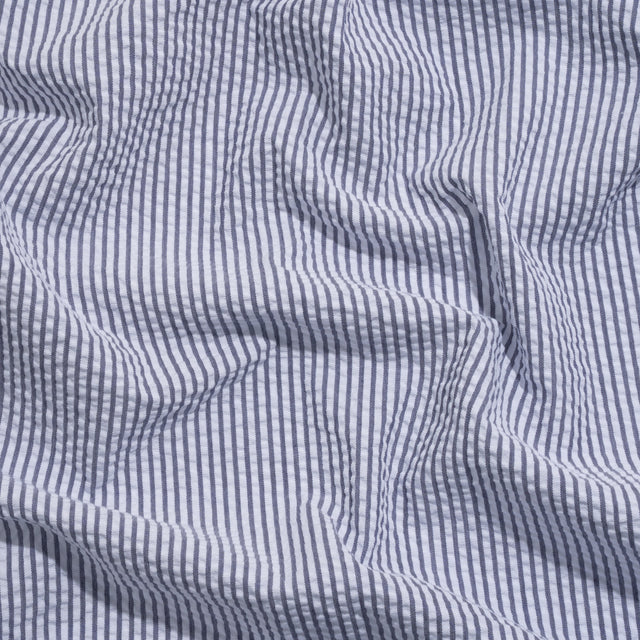 Polyester and Cotton Seersucker - Dark Blue and White Candy Stripes - Wylie Collection