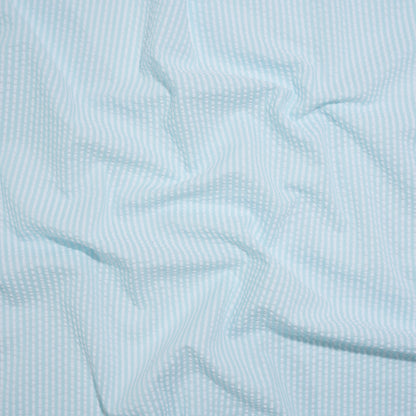 Polyester and Cotton Seersucker - Aegean Blue and White Candy Stripes - Wylie Collection