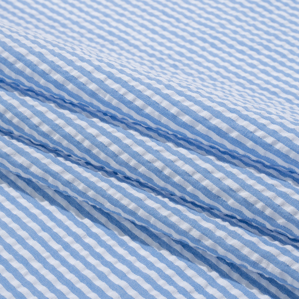 Polyester and Cotton Seersucker - Country Blue and White Candy Stripes - Wylie Collection