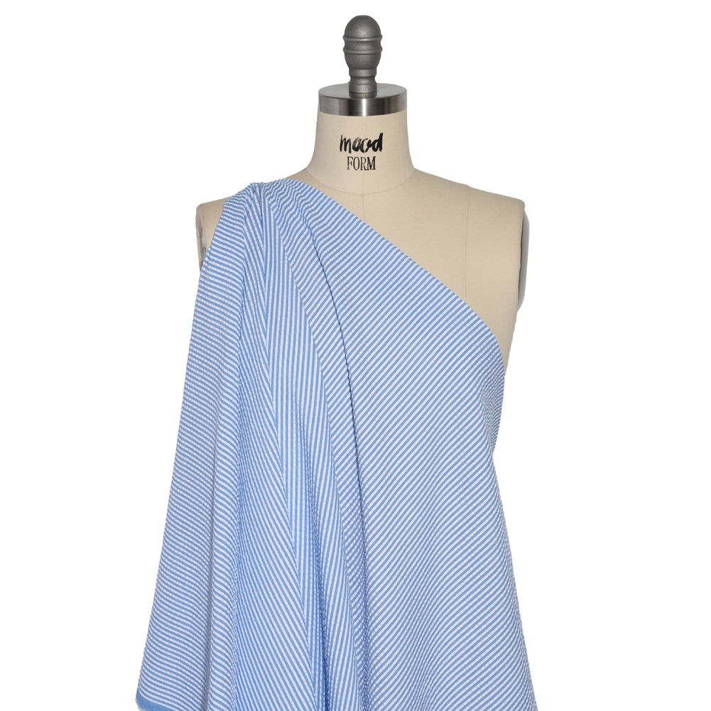 Polyester and Cotton Seersucker - Country Blue and White Candy Stripes - Wylie Collection