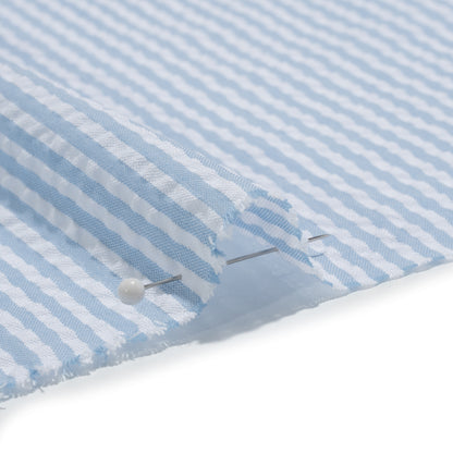 Polyester and Cotton Seersucker - Light Blue and White Candy Stripes - Wylie Collection