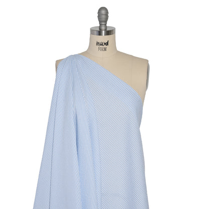 Polyester and Cotton Seersucker - Light Blue and White Candy Stripes - Wylie Collection