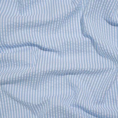 Polyester and Cotton Seersucker - Light Blue and White Candy Stripes - Wylie Collection