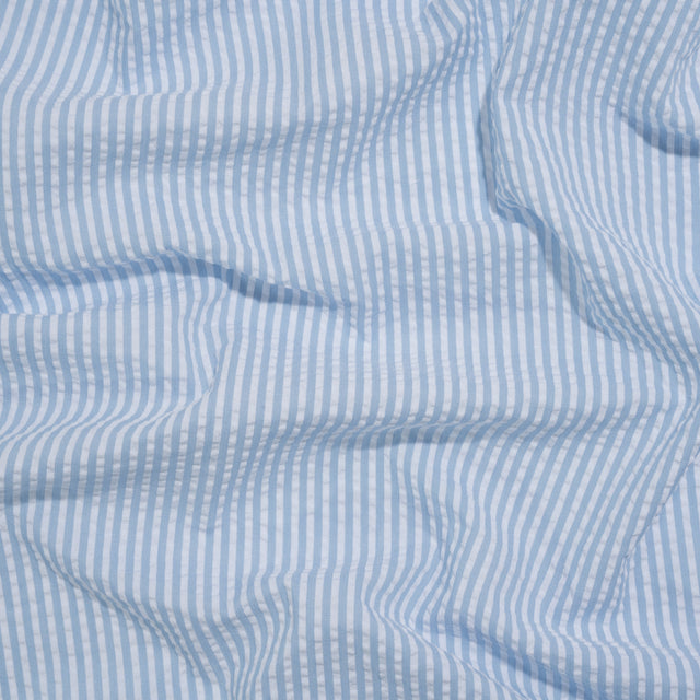 Polyester and Cotton Seersucker - Light Blue and White Candy Stripes - Wylie Collection