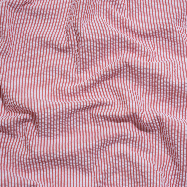 Polyester and Cotton Seersucker - Red and White Candy Stripes - Wylie Collection