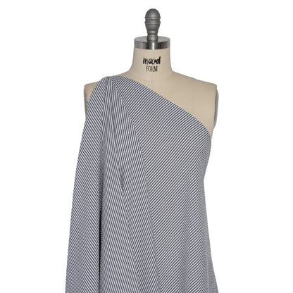 Polyester and Cotton Seersucker - Black and White Candy Stripes - Wylie Collection