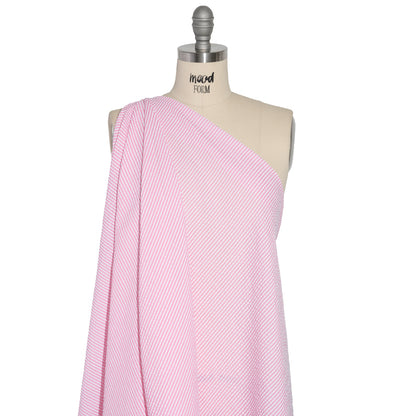 Polyester and Cotton Seersucker - Bubblegum Pink and White Candy Stripes - Wylie Collection