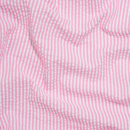 Polyester and Cotton Seersucker - Bubblegum Pink and White Candy Stripes - Wylie Collection