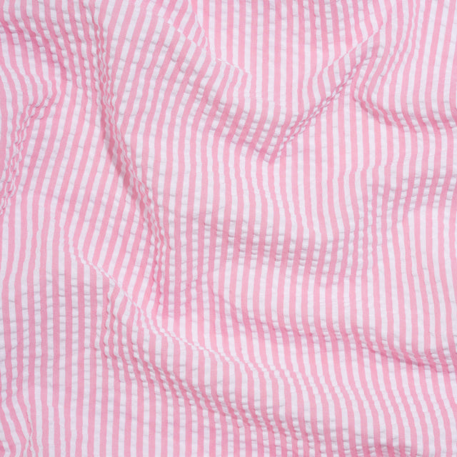 Polyester and Cotton Seersucker - Bubblegum Pink and White Candy Stripes - Wylie Collection