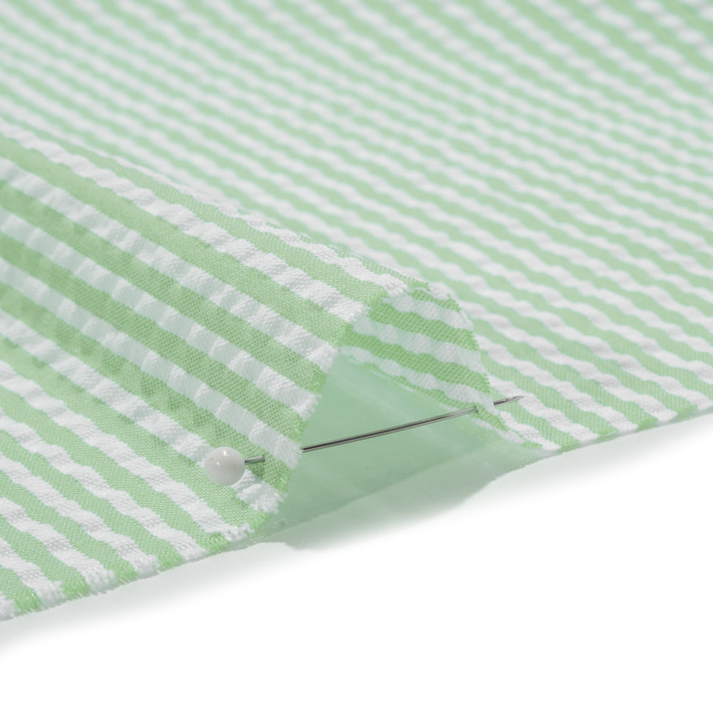 Polyester and Cotton Seersucker - Green and White Candy Stripes - Wylie Collection