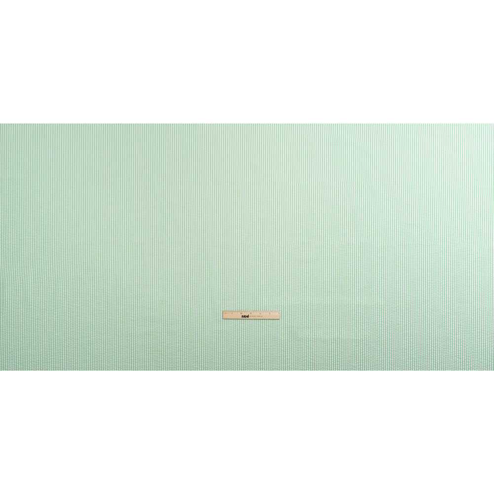 Polyester and Cotton Seersucker - Green and White Candy Stripes - Wylie Collection