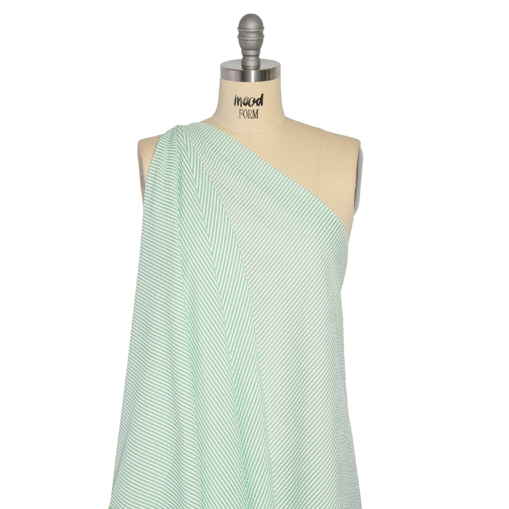 Polyester and Cotton Seersucker - Green and White Candy Stripes - Wylie Collection